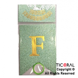 BANDERIN FELIZ CUMPLE LUJO DX VERDE AGUA CON GLITTER CON STAMPING x 1